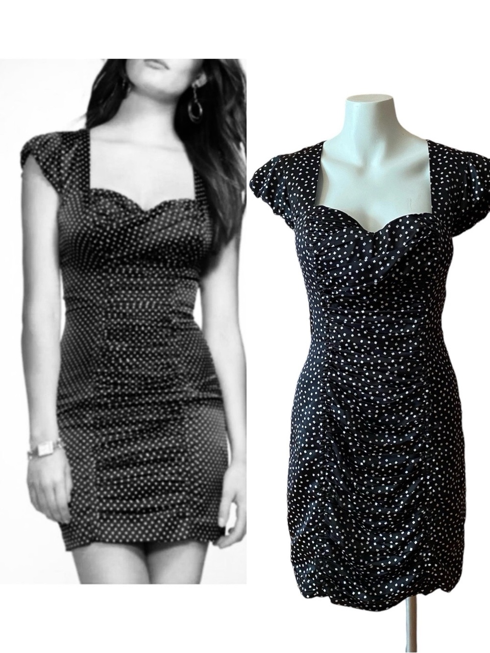 Guess Polka Dot Sweetheart Ruched Mini Dress